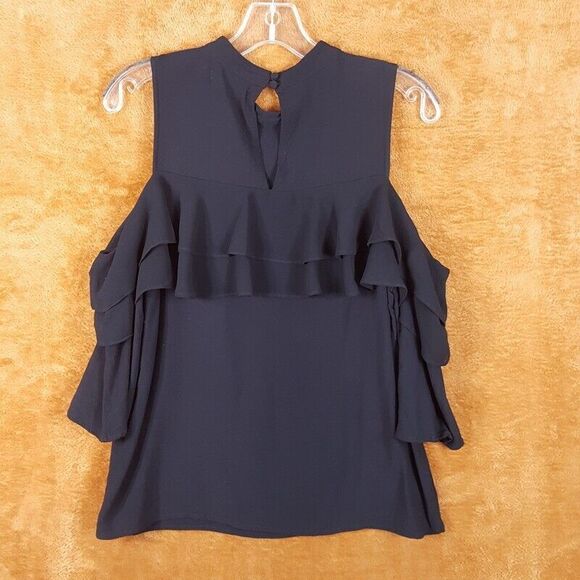 AVEC LES FILLES Womens Top Medium Black Cold Shoulder Keyhole Ruffle - Picture 3 of 9